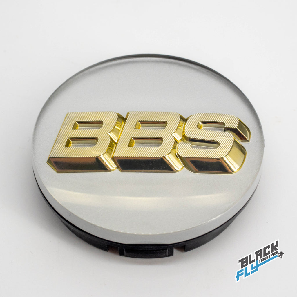 Genuine BBS White Platinum/ Gold 3D Logo 56 mm Cap Set